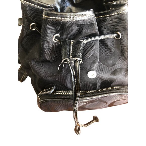 WOMENS BLACK CANVAS & NYLON BACKPACK INSIDE/OUTTER POCKETS, DRAW STRING CLOSURE - Picture 13 of 13
